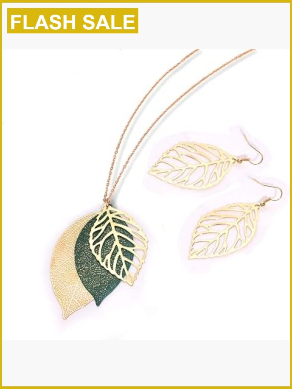 Boho Leaf Earrings & Long Necklace Set Women Gold-Tone Tiered Dangle Jewelry